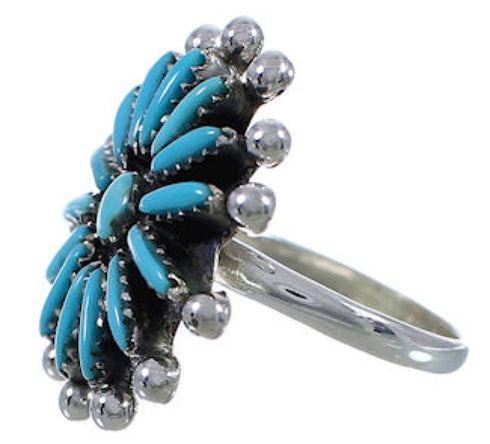 Genuine Sterling Silver Needlepoint Turquoise Southwest Ring Size 8 AX87516